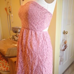 Pink Lace Strapless Open Back Dress